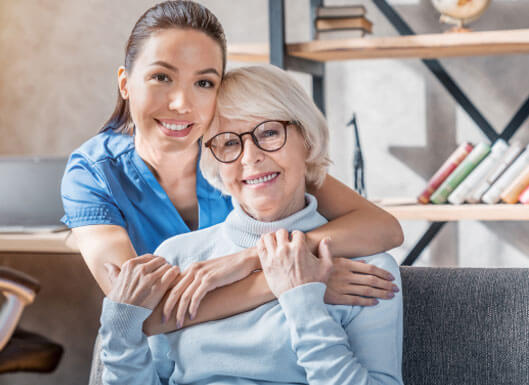Senior enjoying time with family caregiver
